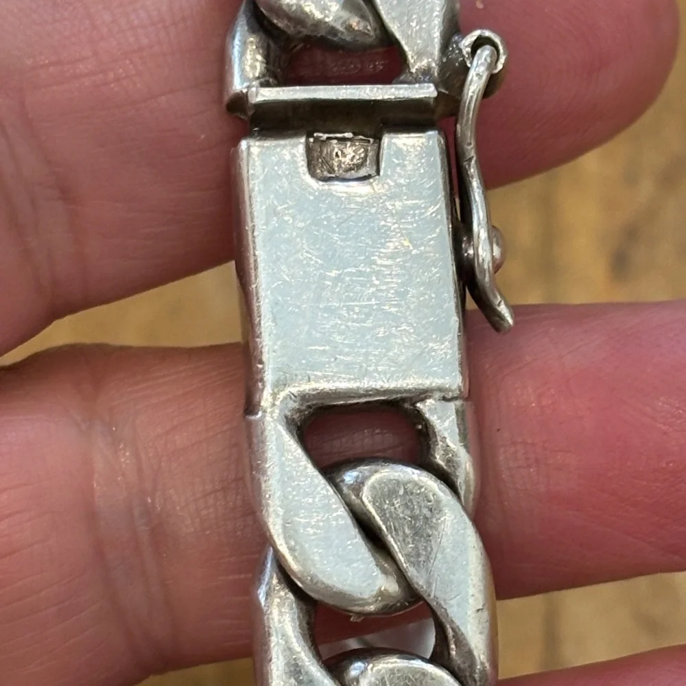 Men's Sterling Silver  Mexico‎ Vintage Figaro Link Chain Bracelet 84 g Heavy